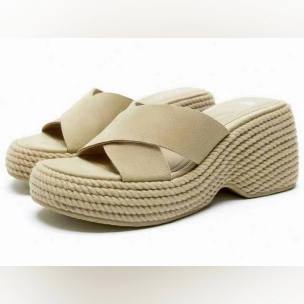 Zara Suede Leather Wedges Espadrilles Sandals